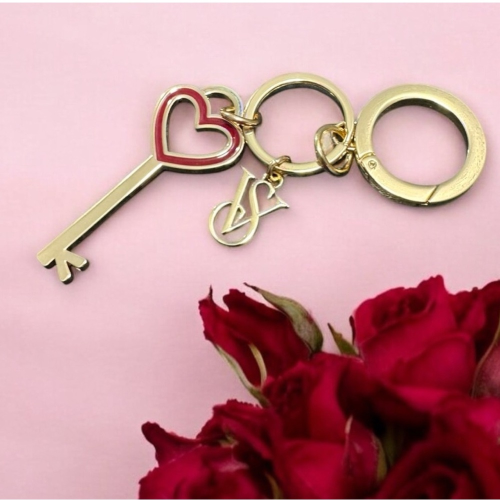 Victoria's Secret Gold and Red Key and Card Holder with Decorative Key and Charm